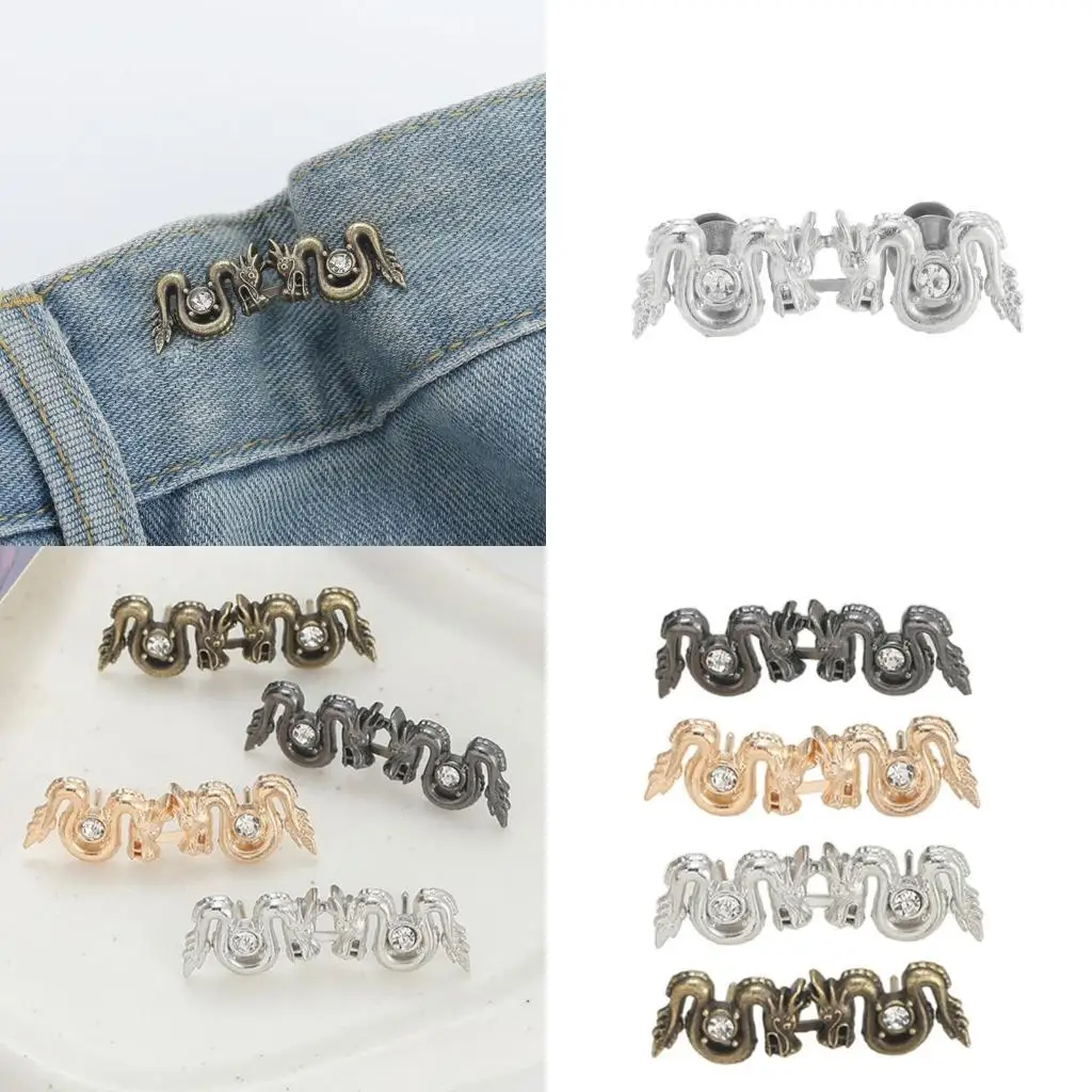 

G6KF 4 Pair Dragon Shaped Jeans Button Pin Trouser Buttons Pins Jeans Waist Tightener