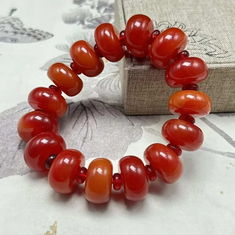 Orange Red Amber Beeswax Resin Flat Beaded Rosary Bracelet Abacus Beads Original Design Jewelry Christmas Gift