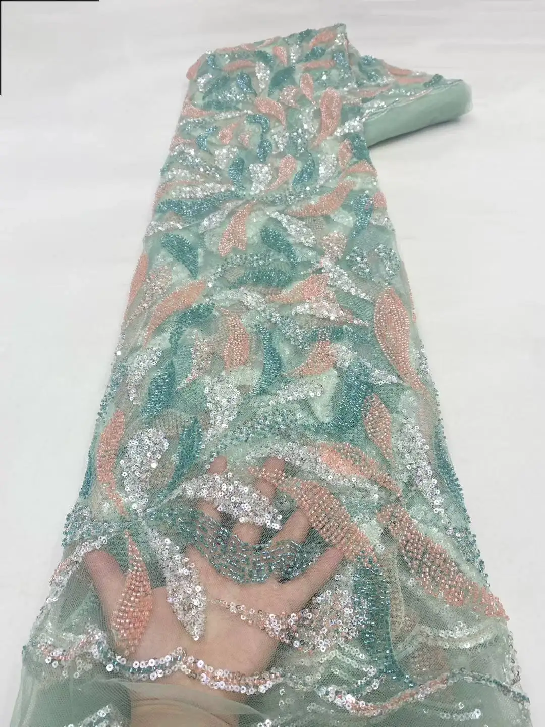 

African Sequins Beaded Lace Fabrics 2025 High Quality Embroidery French Nigerian Lace Fabric For Wedding Sewing Material Dress