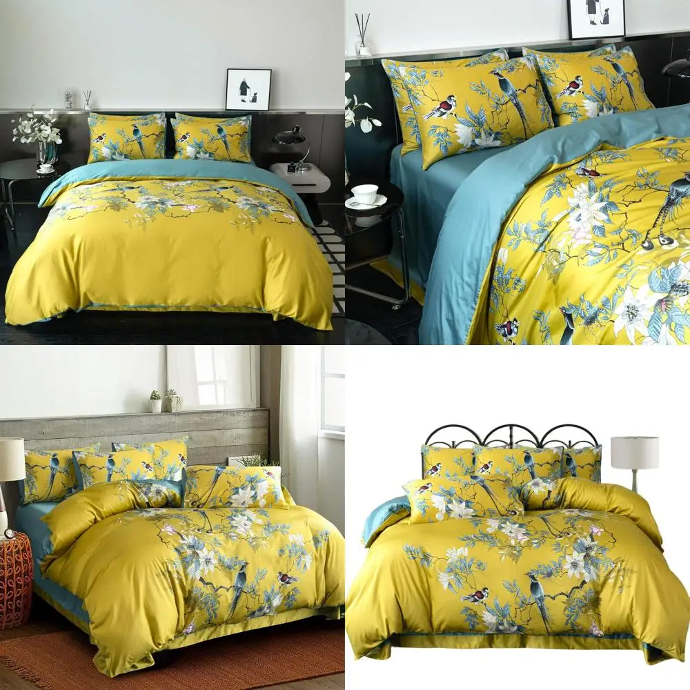 

Элегантный комплект пододеяльников King с цветочным принтом: мягкое постельное белье из трех предметов с узором птиц и ветвей