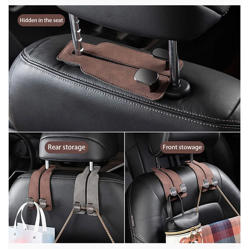 Car Headrest Hook Suede Rear Seat Hanging Dual Hook 20KG Lage Load-Bearing For CHERY JAECOO J7 2023 2024 Car Accessories