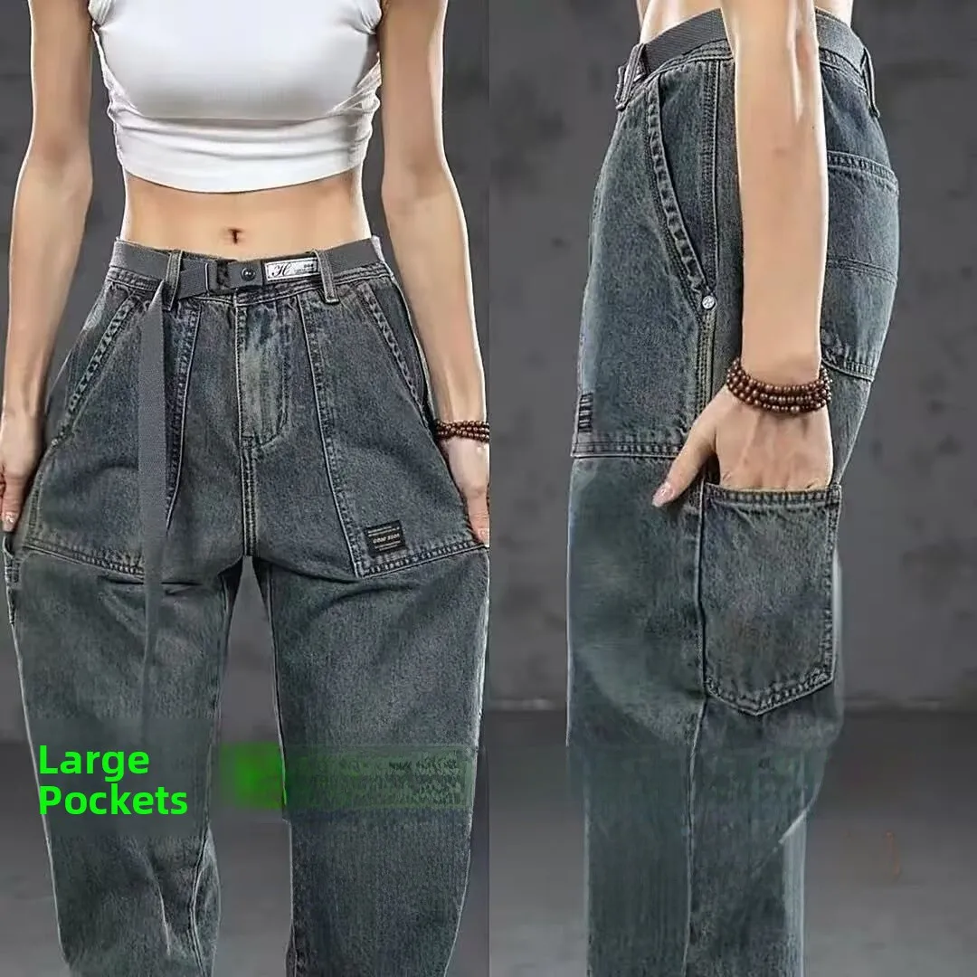 

Retro Wide Leg Casual Workwear Jeans Men's Autumn Winter Wear Resistant Loose Large Size Straight Tube Labor Protection Pants