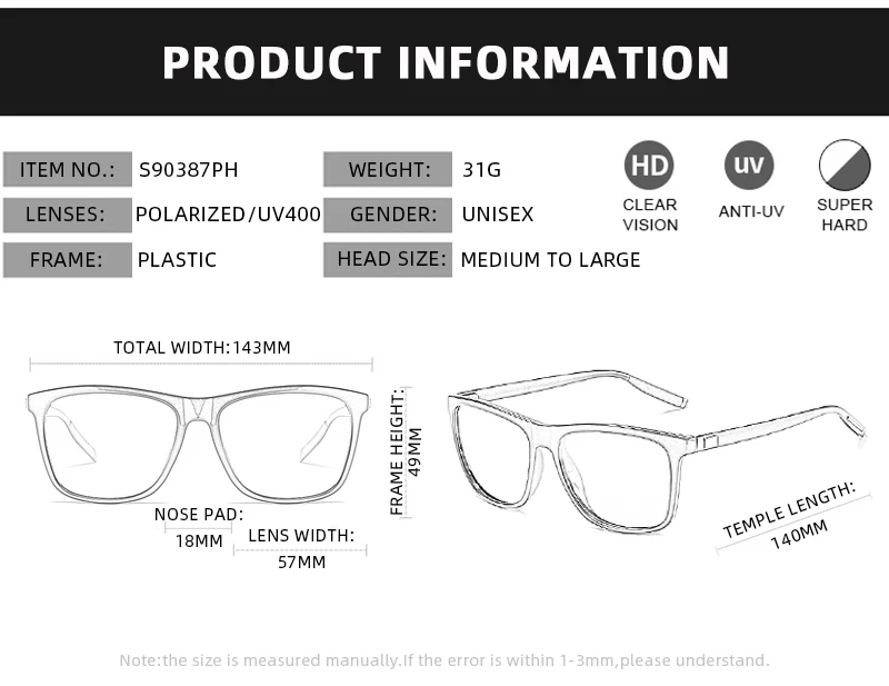 Luxus Quadratische Photochrome Sonnenbrille Männer Frauen Klassische Schwarz Polarisierte Sonnenbrille Männlich Hohe Qualität Chameleon Driving Shades – Detail 8