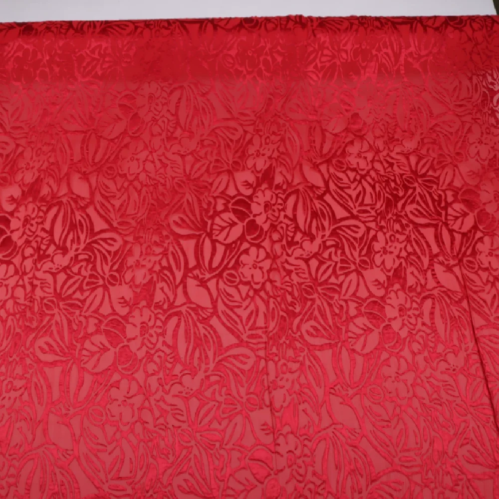 Vintage Plain Dyed Red Color Flower Amazing Opal Silk Burn Out Fabric for Female Festival Holiday Weddding Dress Costume