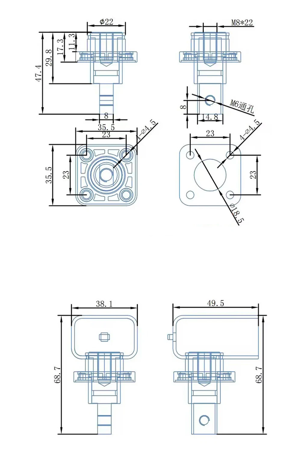 High Current Li-ion Through-the-Wall Lifepo4 Energy Storage Terminal Connector Block Inverter Connector 200A Square Battery Term