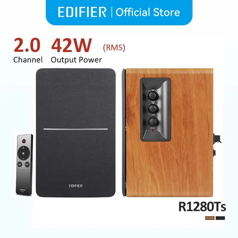 Enceintes d'�tag�re amplifi�es Edifier 2.0 R1280Ts, enceintes PC, double entr�e RCA, t�l�commande, 42W RMS