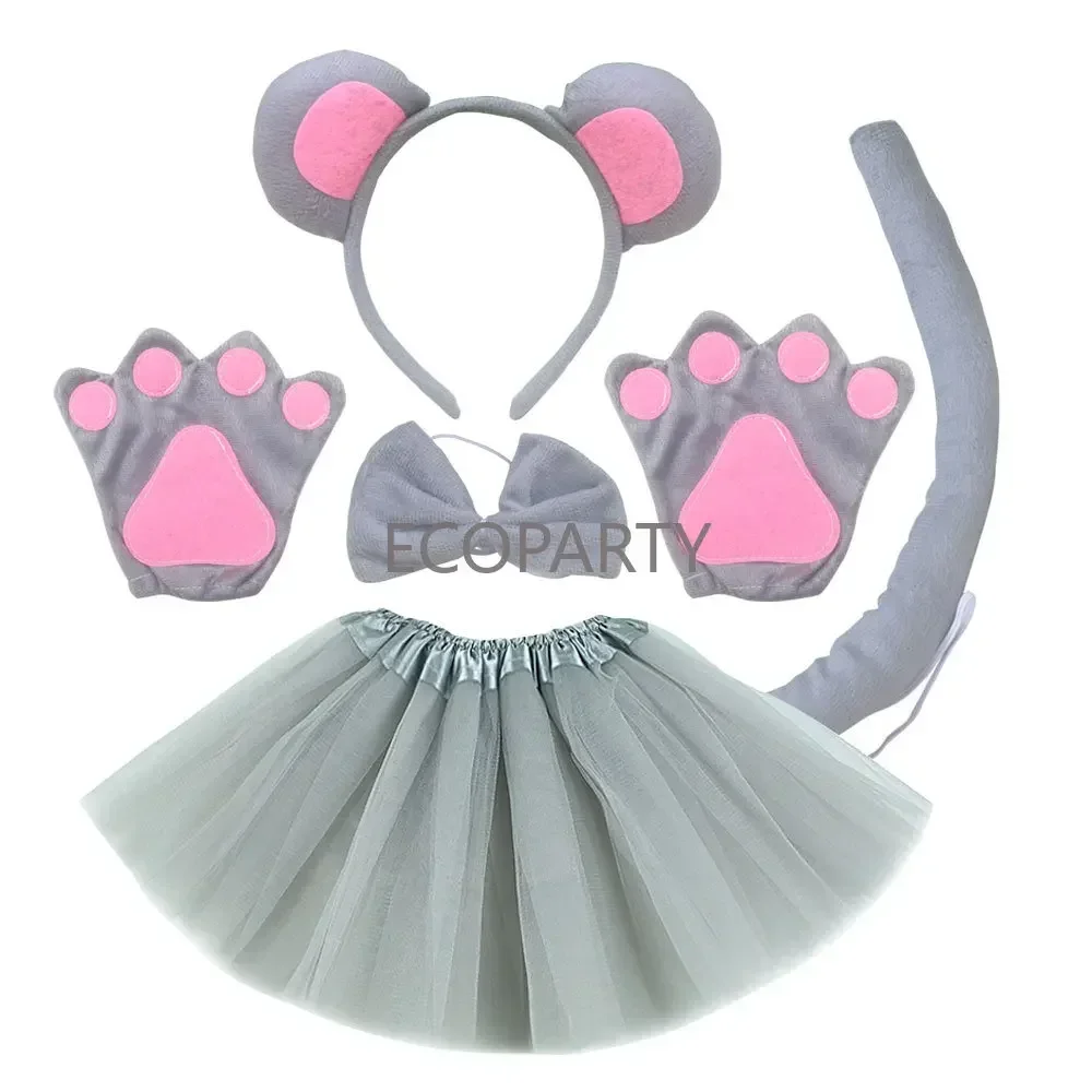 Kid Mouse Costume Set Mouse Ears Headband Bow Tie Gloves Tutu Skirt Animal Fancy Dress Costume Anime Clothes Disfraz fairy tail
