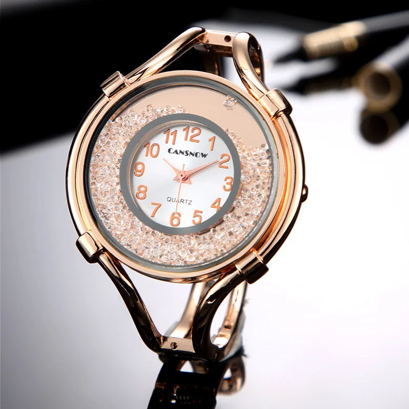 Relojes de Mujer, Reloj de pulsera de cuarzo con diamantes dorados, Reloj de pulsera con esfera grande para Mujer, Reloj de acero inoxidable, regalo para novia