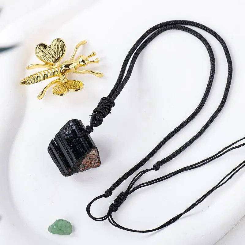 Natural Black Stone Pendant For Meditation Retro Black Stone Pendant Necklace Negative Energy Cleanser For Home Jewelry Gifts