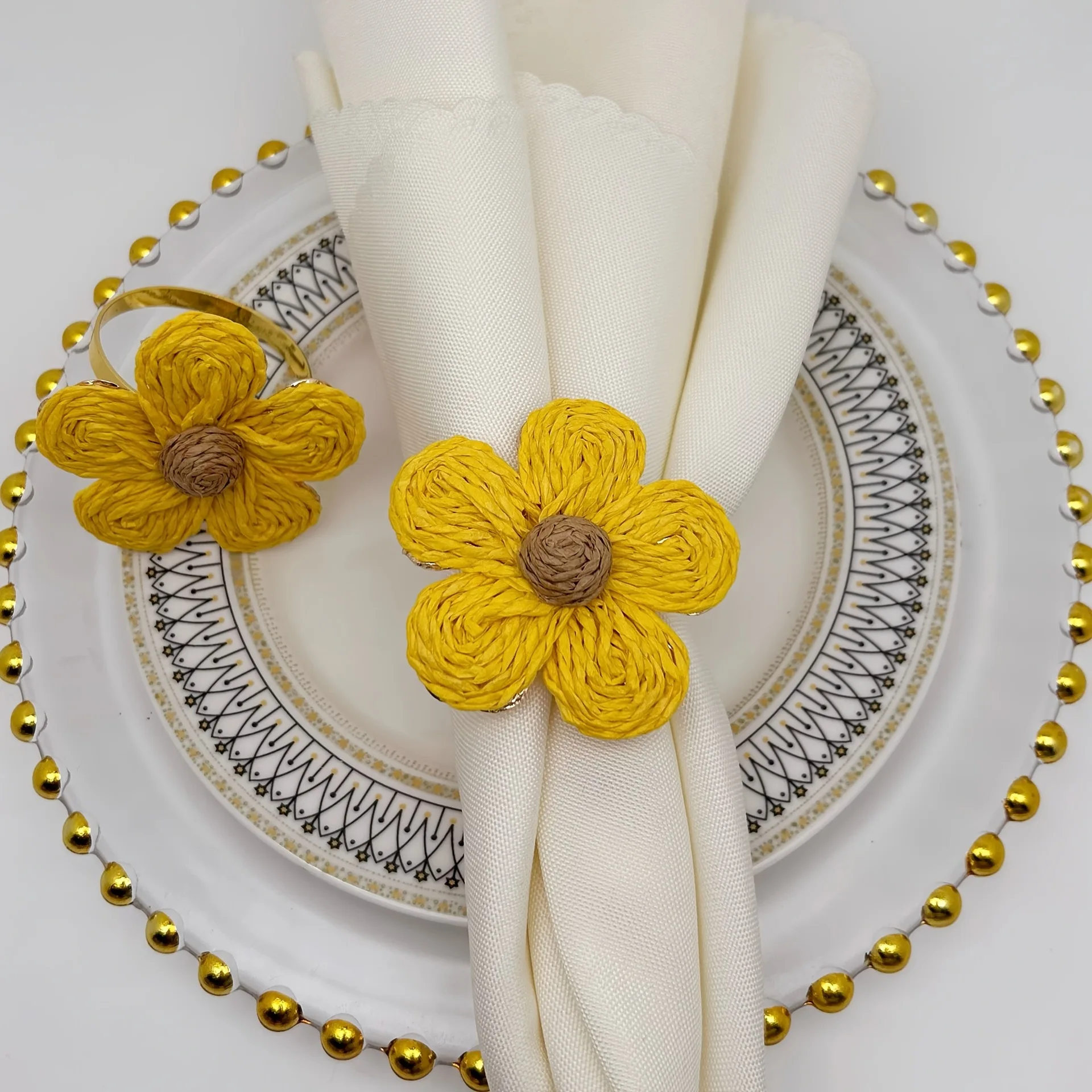 

6PCS Flower Napkin Rings Bohemian Napkin Ring for Wedding Christmas Hotel Home Valentine's Day Party Table Decor