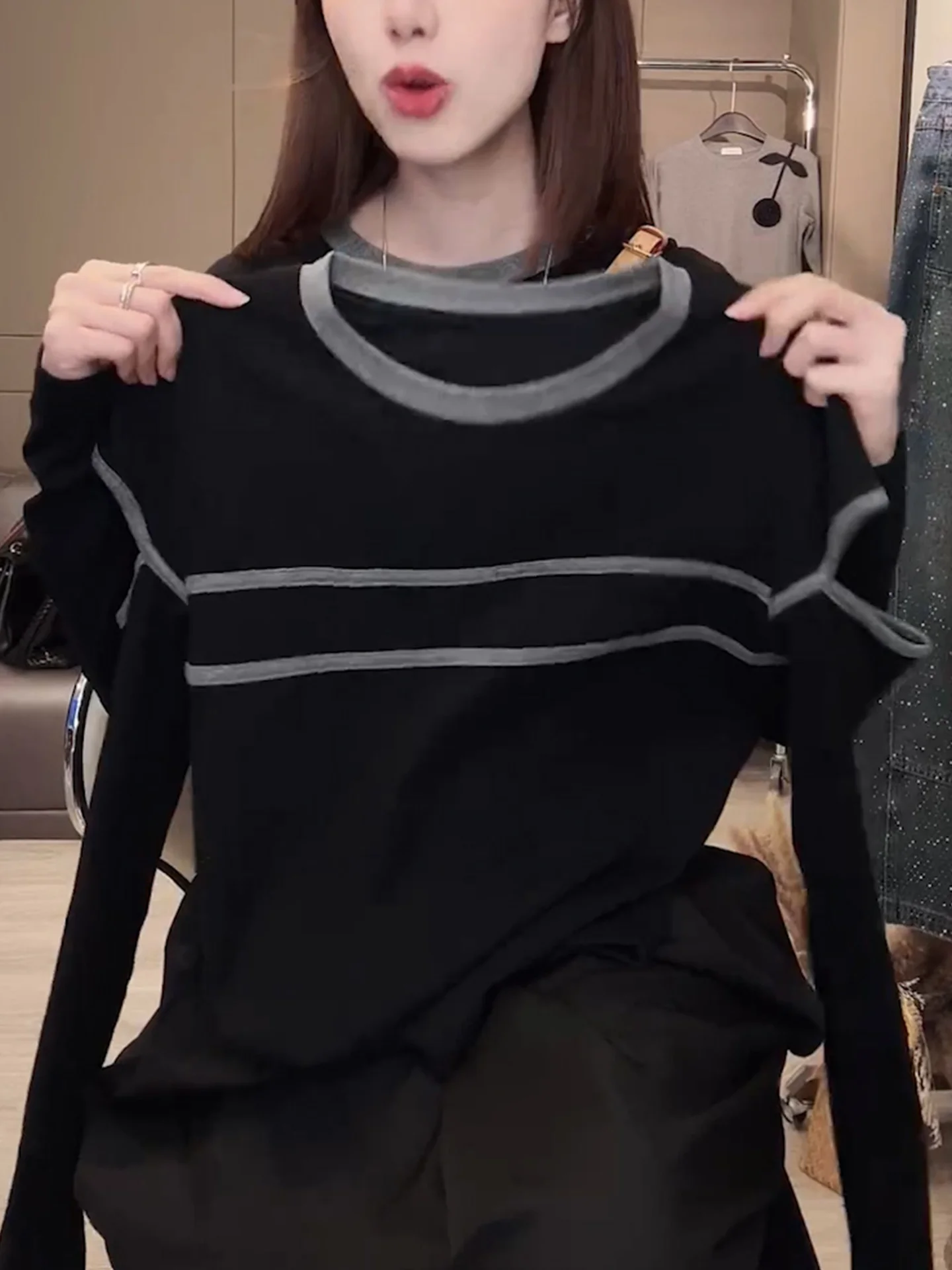 슬리밍 긴팔 티셔츠 패셔너블한 가을 착용 컬러 블록 디자인 베이스 레이어 셔츠 스타일리시한 탑 한국 스타일 출퇴근복