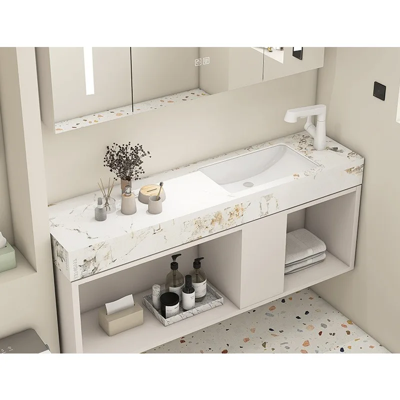 

Slate solid wood bathroom cabinet narrow and long open washbasin cabinet combined washbasin washbasin basin