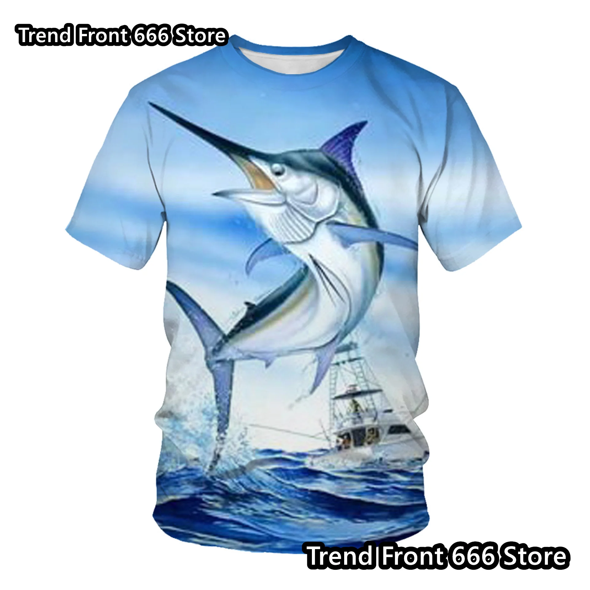 24/25 New Fish Pattern Tshirts Kids Boys Summer T-shirt Men's And Children Short Sleeve T-shirt Fishing Outdoor T-Shirt