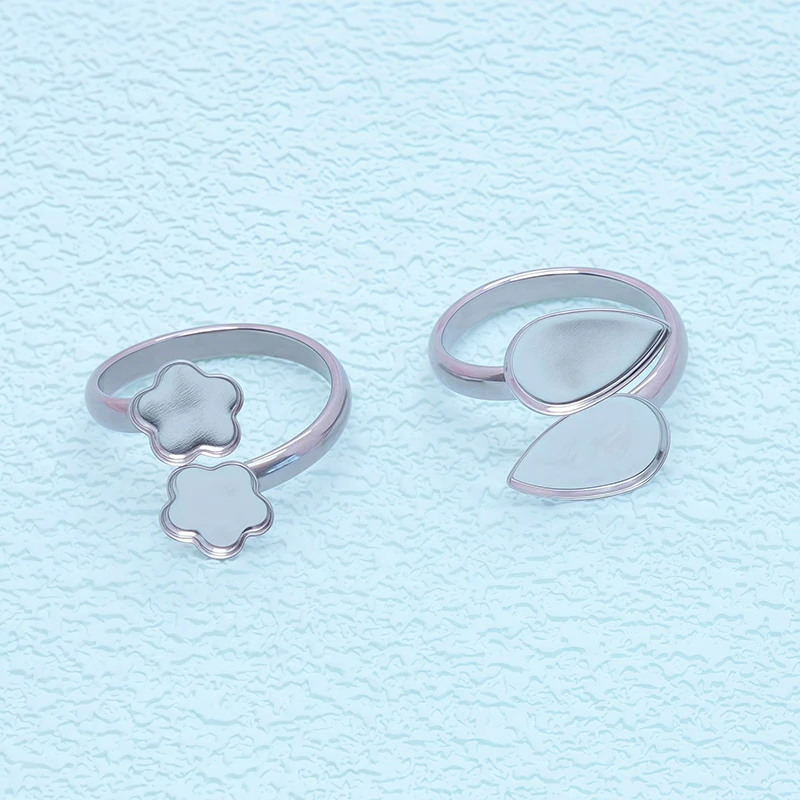 

10pcs Stainless Steel Adjustable Open Double Ring Settings Blank Base Bezels DIY Jewelry Making Materials For Rings Inlay Craft