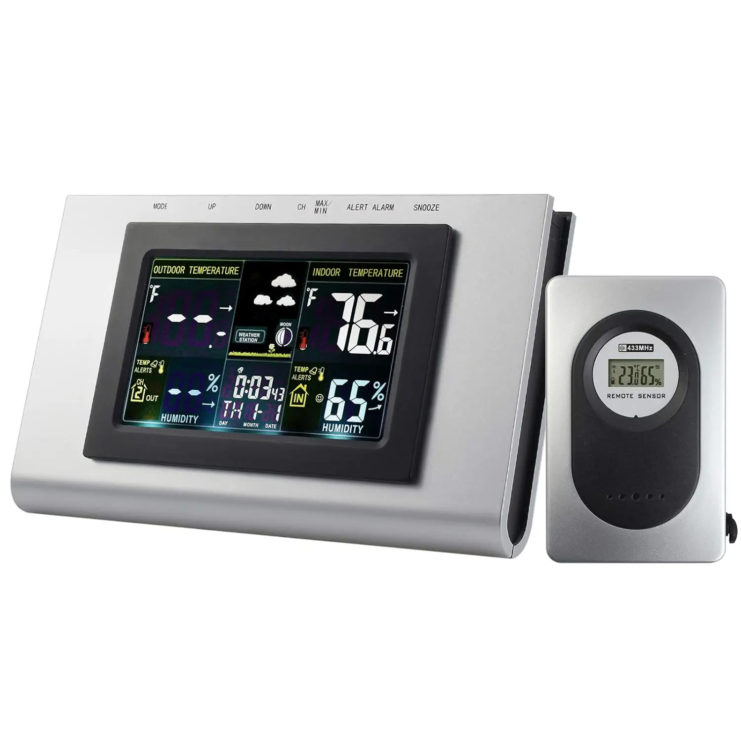 Digital LCD Wireless Indoor Outdoor Weather Station Temp Thermometer Alarm Clock Color Display Multifunction Weather Forecast