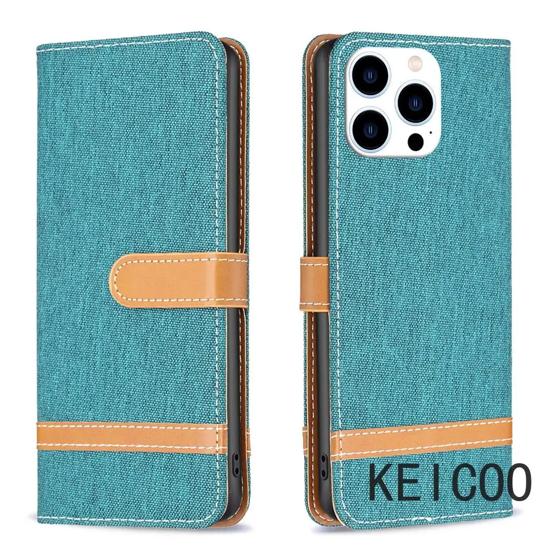 Wallet Clip Phone Housing for Apple iPhone 16 15 14 Pro Max Plus 15Pro 14Pro 16ProMax Denim Flip Cover Solid Color Shell