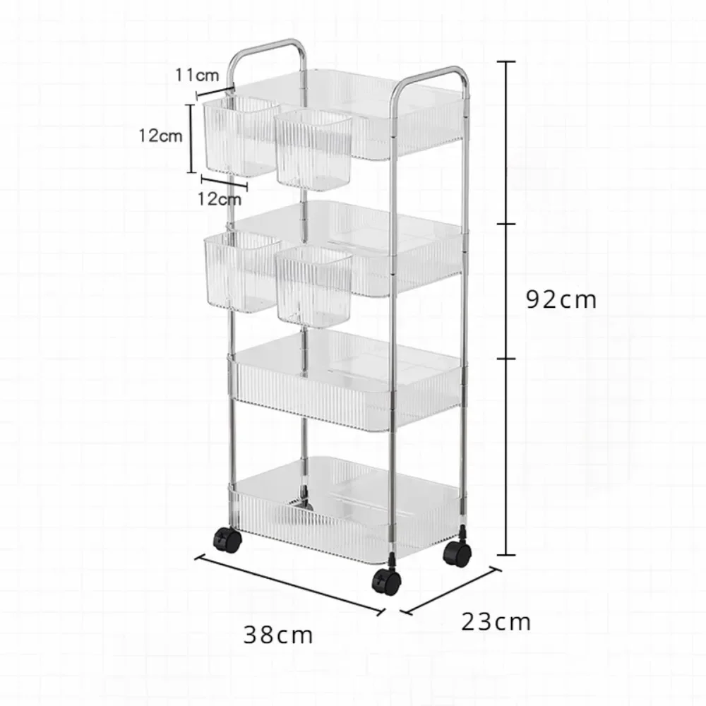 Multi-layer Mobile Utility Cart, Transparent Storage Organizer Rack with Handle, Mobile Storage Trolley for Home Snack Cosmetic