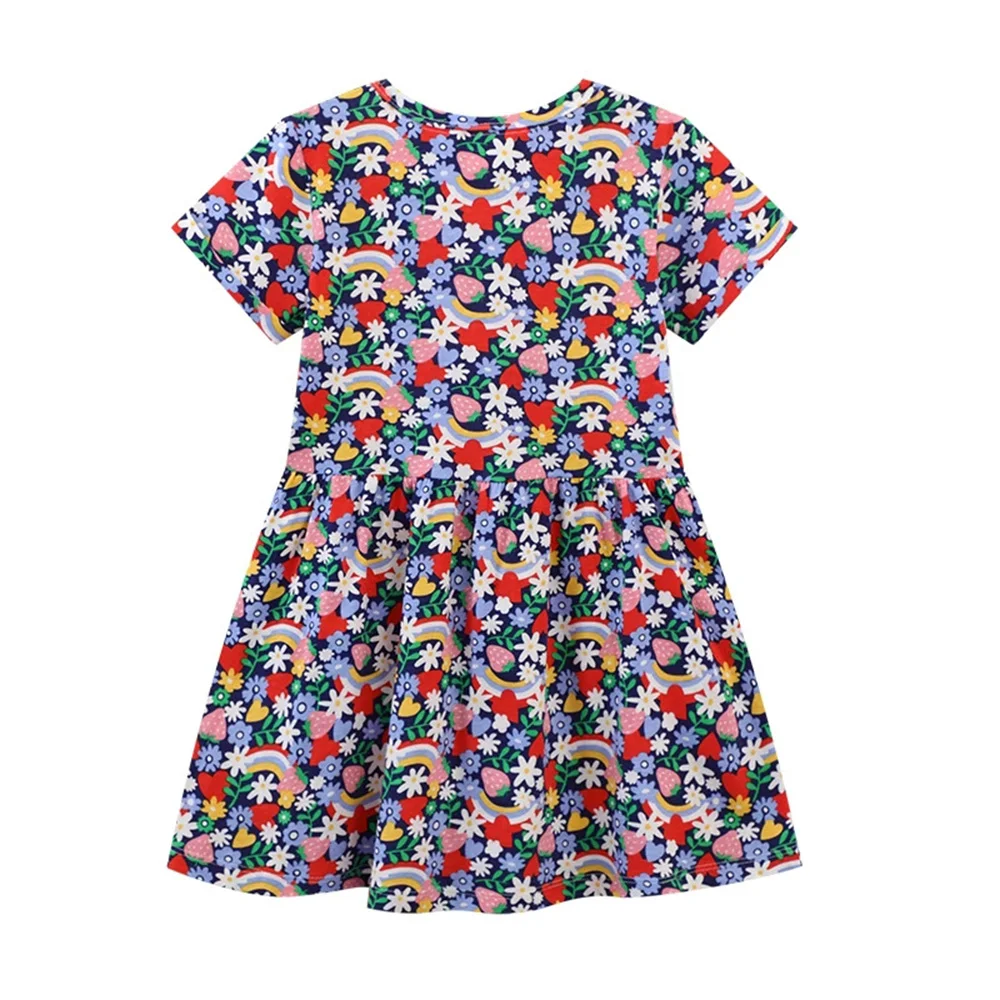 VIKITA Girls Summer Dress Floral Strawberry Rainbow Heart Cartoon Short Sleeve Round Neck Straight Cotton Casual School Dresses