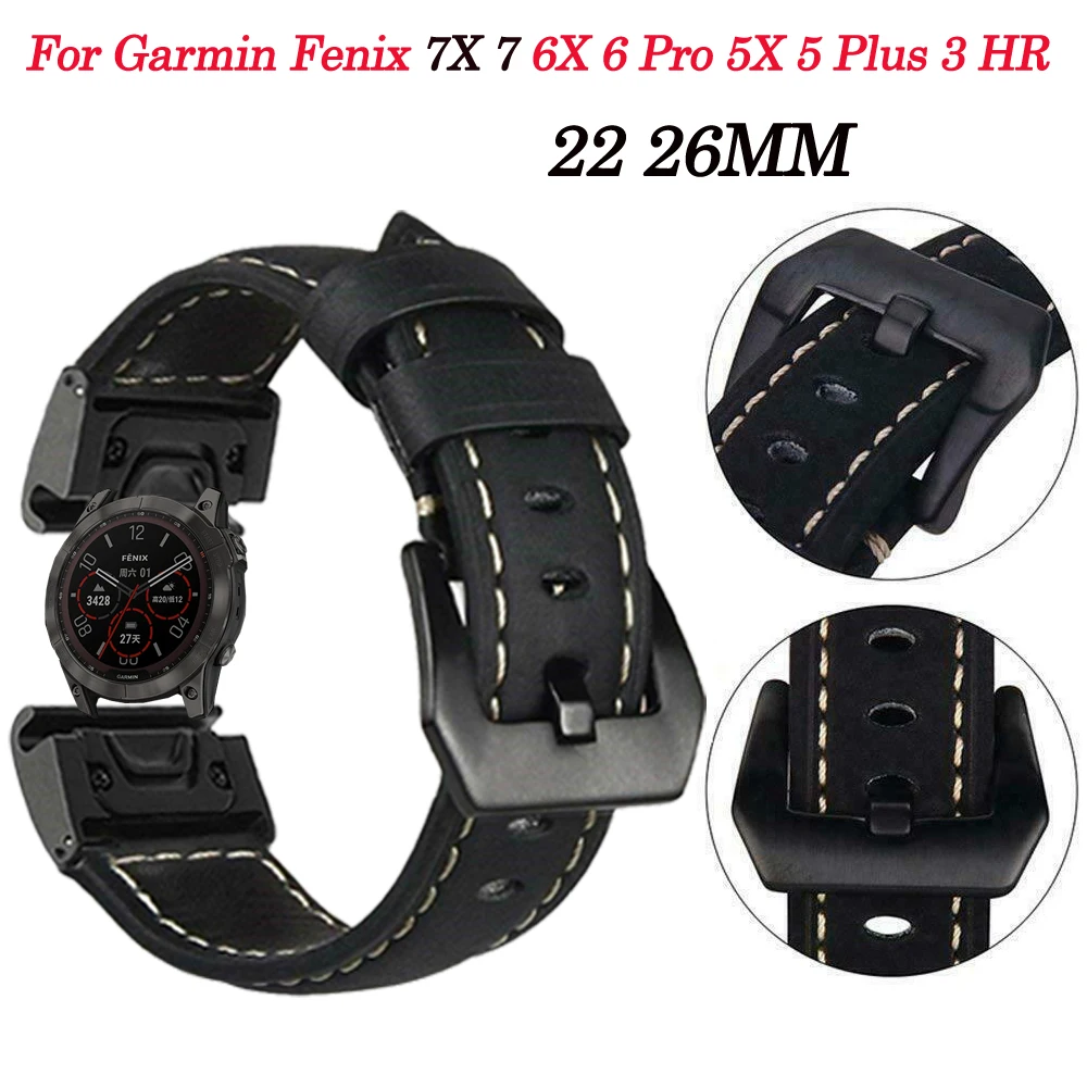 

Sport Leather Watchband Strap For Garmin Fenix 6 6X Pro 5X 5 Plus 3HR Fenix 7X 7 Enduro/D2 bravo Easyfit Quick Release Bracelet