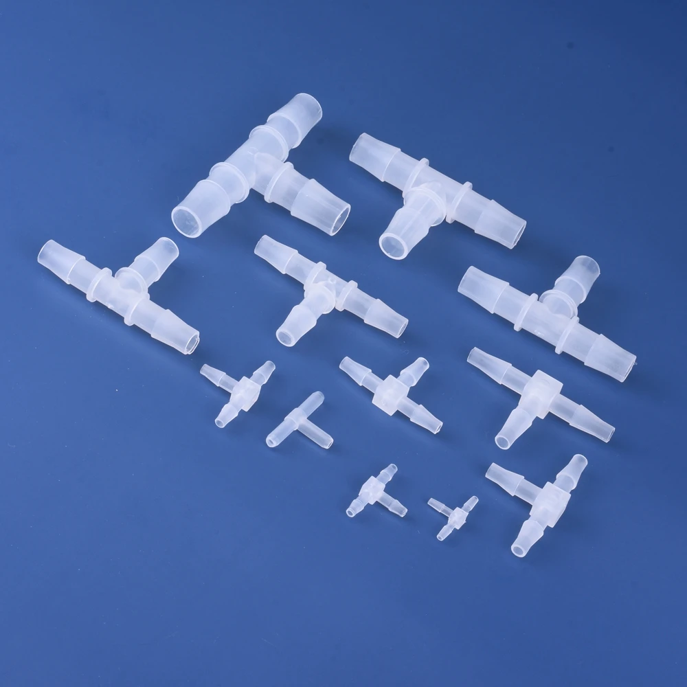 Plastic Pipe Fitting 1.6mm - 14.2mm Pagoda Barb Equal 3 Way Tee Type Fish Tank PP Insert Hose Connector for Home Garden