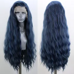 Dark Blue Lace Wigs for Women Free Part Synthetic Lace Front Wig Long Loose Wave Wig Heat Resistant Fiber Daily Use Cosplay Wigs