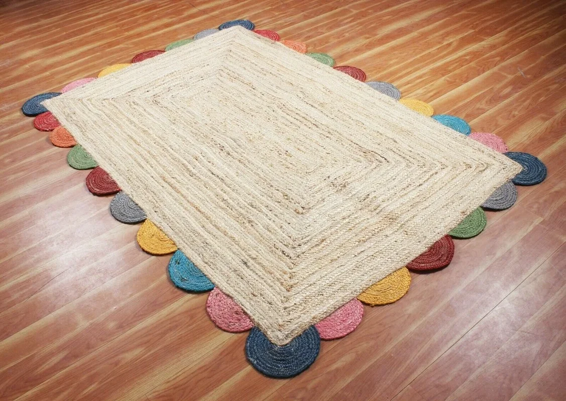 Carpet 100% Natural Jute  Rugs Floor Mat Geometric Jute Area Rug Indian Style Braided Outdoor Mat