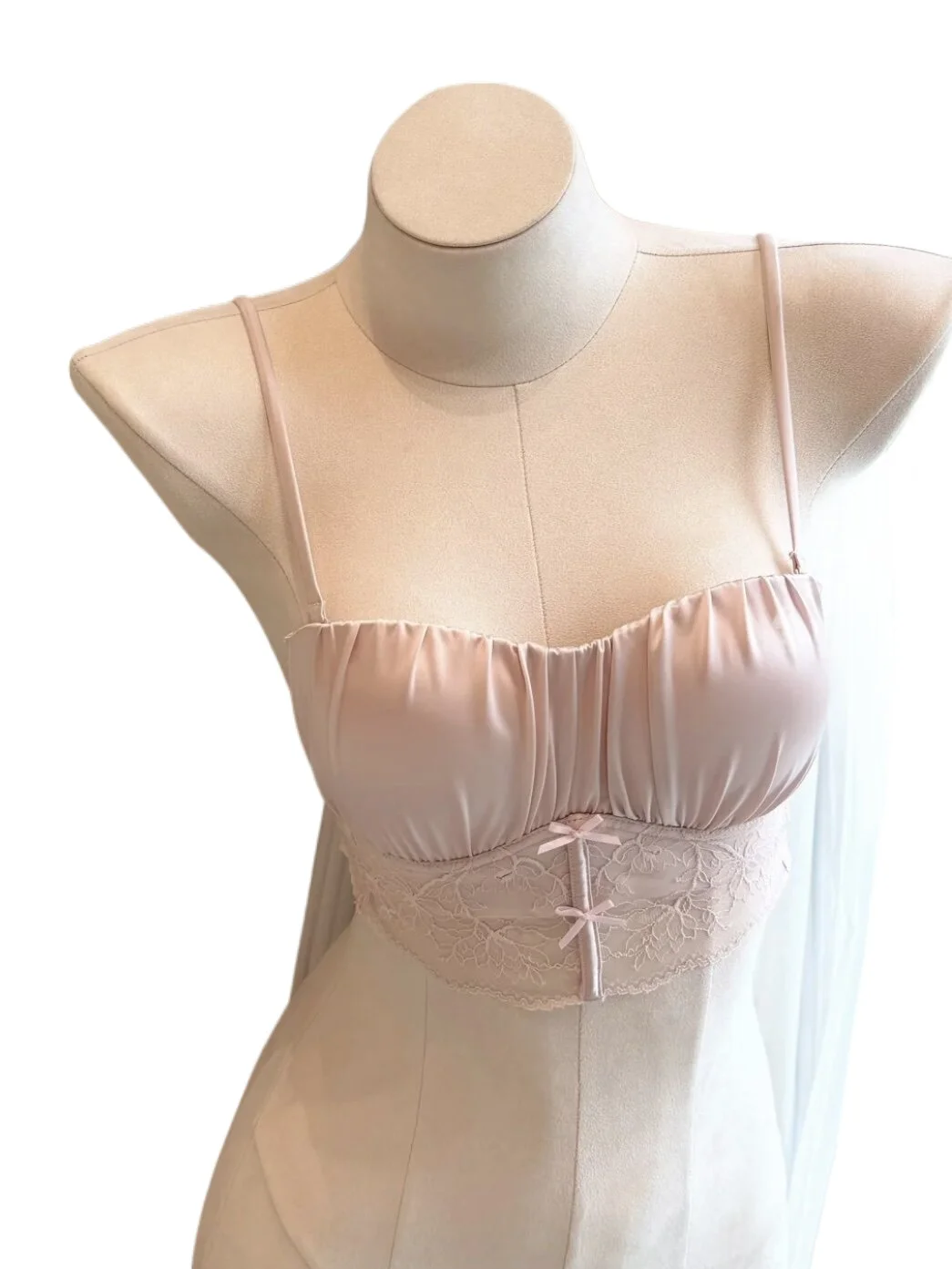 

French Sexy Lace & Satin Bandeau Bra for Women, Built-in Pads, Thin Wireless All-in-One Backless Camisole Bra