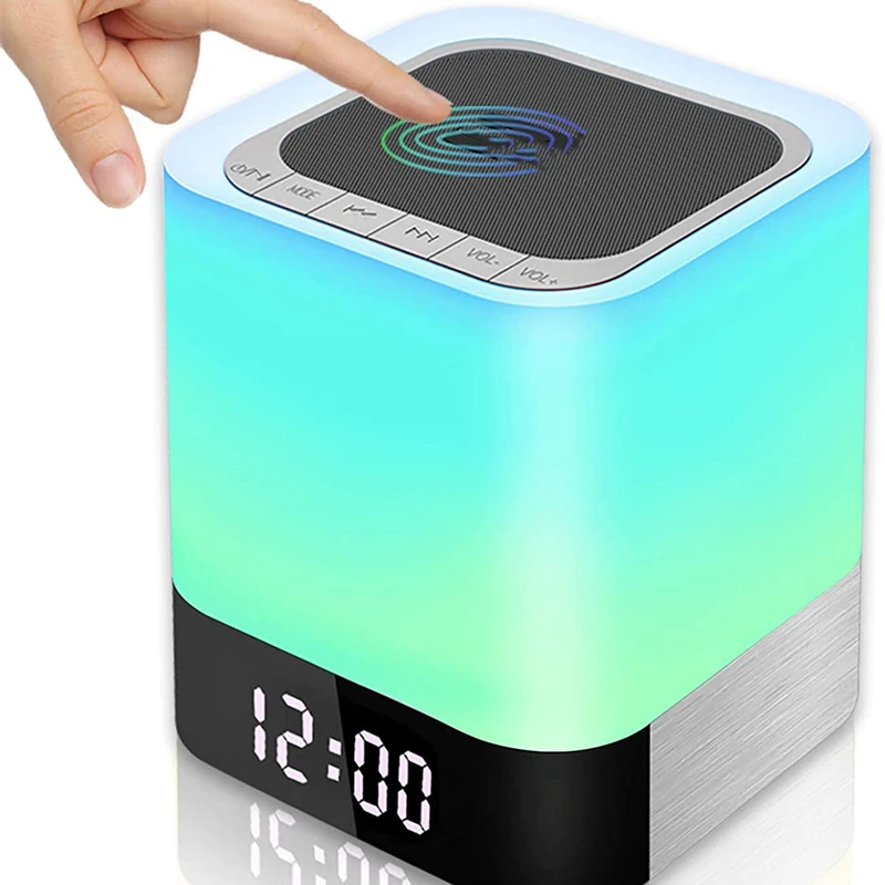 Best Gift Touch Music Control 5 in 1 Bedside Lamp Bluetooth Speaker Night Lights with Digital Calendar Alarm Clock