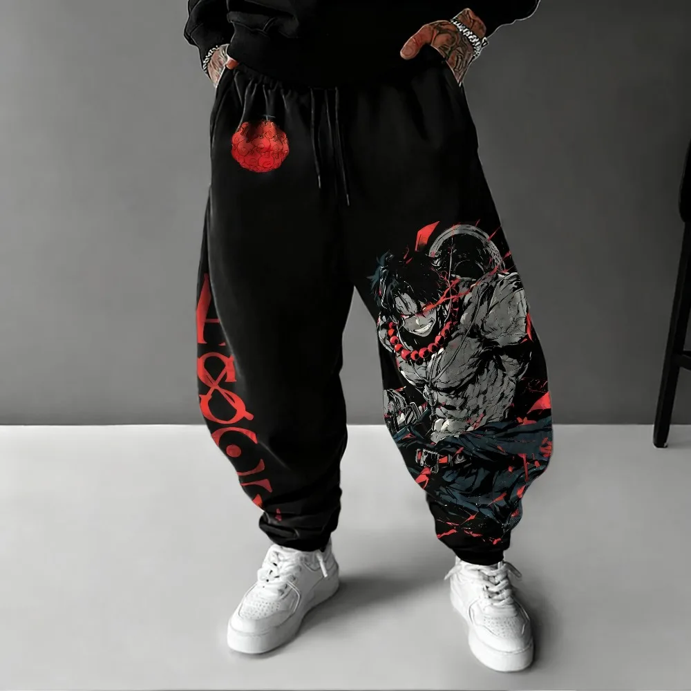 ONE PIECE Ace Celana Katun Baru Musim Gugur/Dingin Motif Anime untuk Pria dan Wanita, Celana Longgar Kasual Fashion Hip Hop Ketat