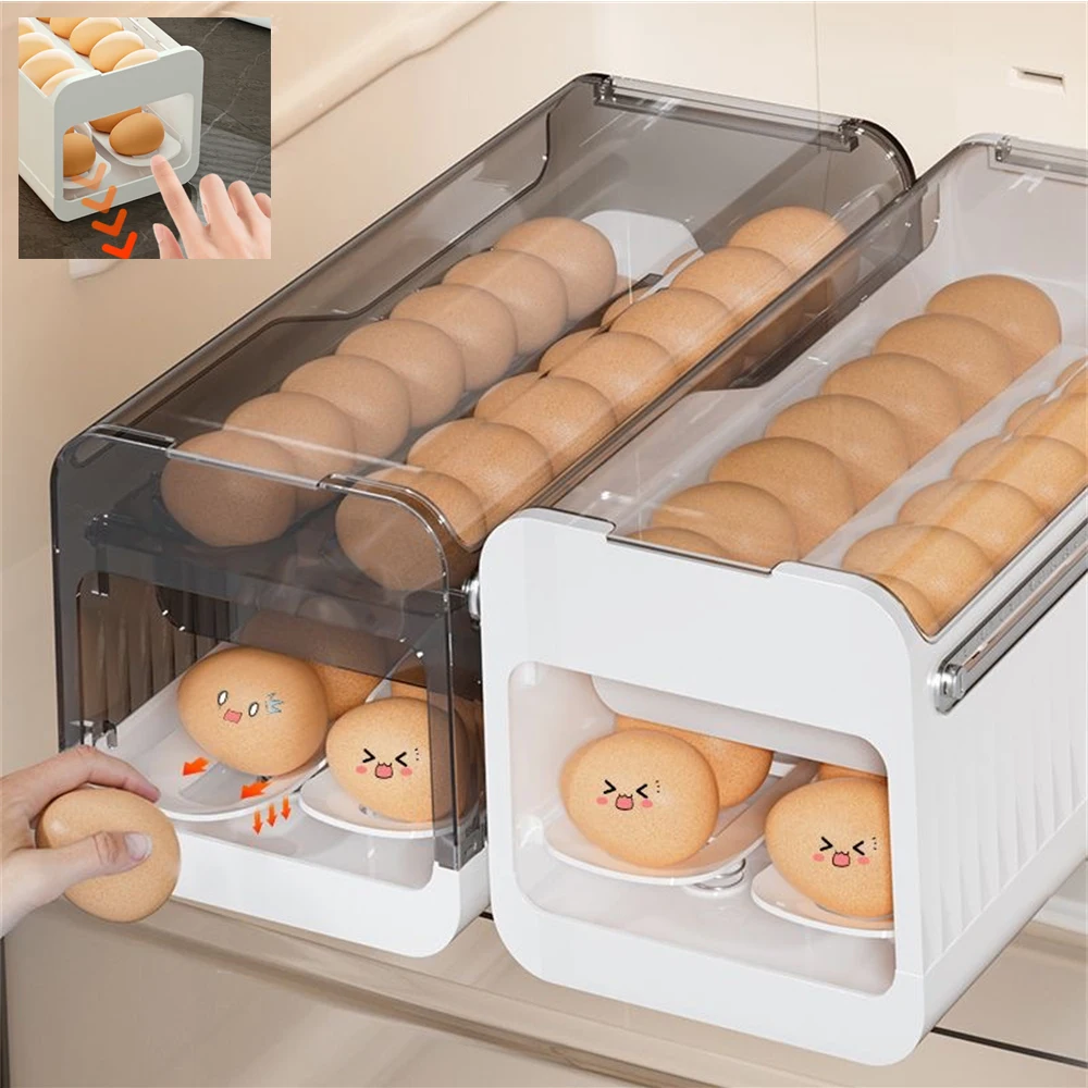 Egg Storage Box Automatic Scrolling Egg Holder Household Large Capacity Kitchen Refrigerator Dedicated Roll Off Egg Storage Rack
