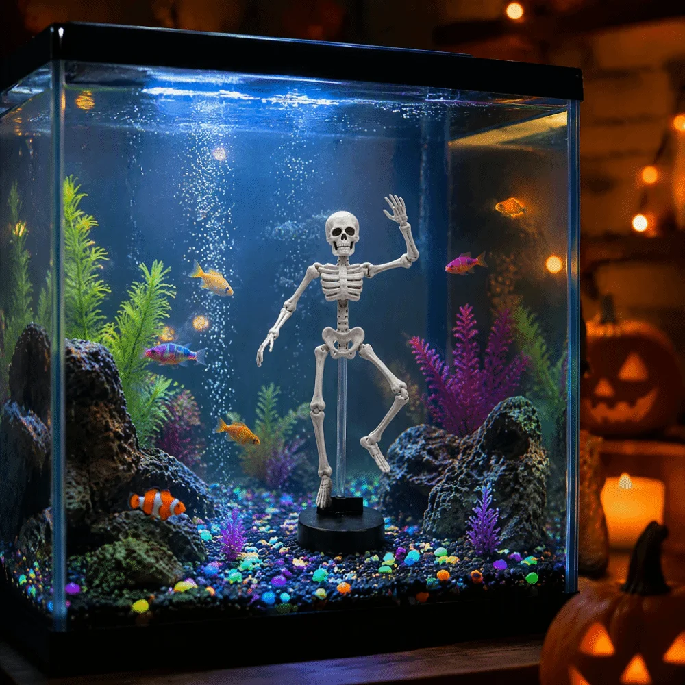 Air-Driven Dynamic Skeleton Aquarium Decoration Floating Design Dancing Motion Fish Tank Decorations Clear Support Rod