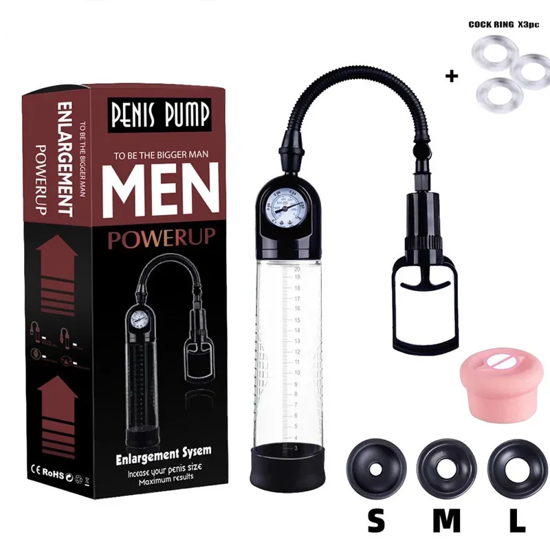 Men's Vacuum Penis Pump-Manual Enlargement Trainer with Silicone Sleeves, Enhanced Erection, Safe Suction, Adult Sex Toy for Men