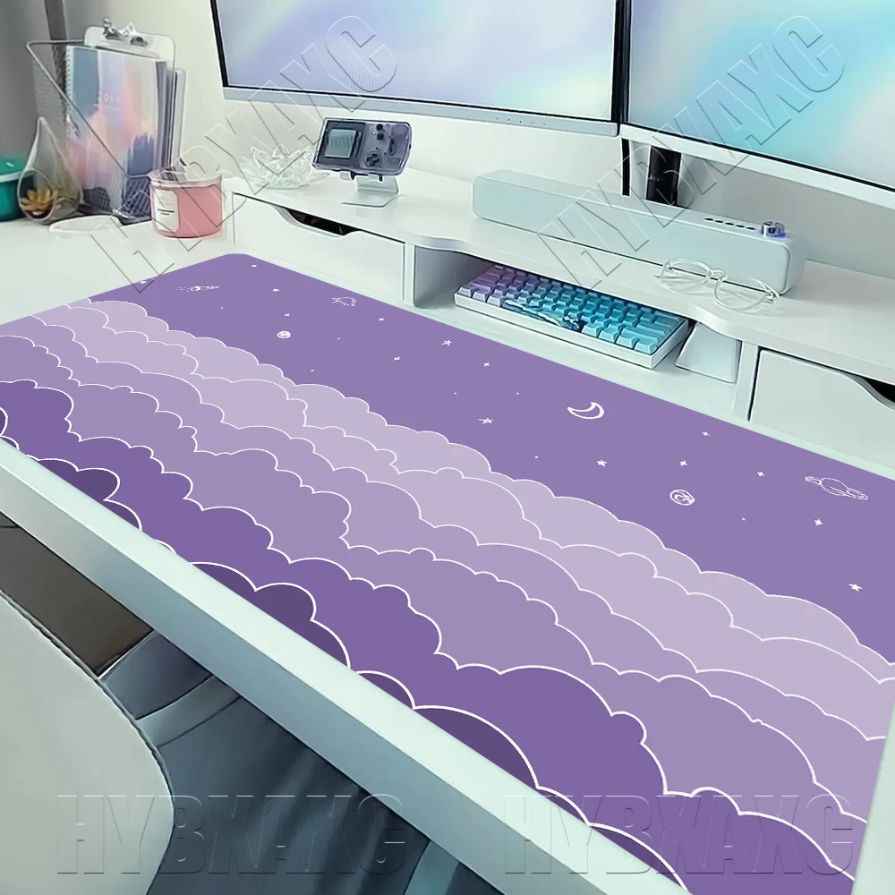 Süße Wolken Schreibtischunterlage Lila Großes Mauspad Kawaii Pastell ästhetischer Himmel Erweiterte Tastatur matt Graues Mauspad XXL Gaming Schreibtischunterlage