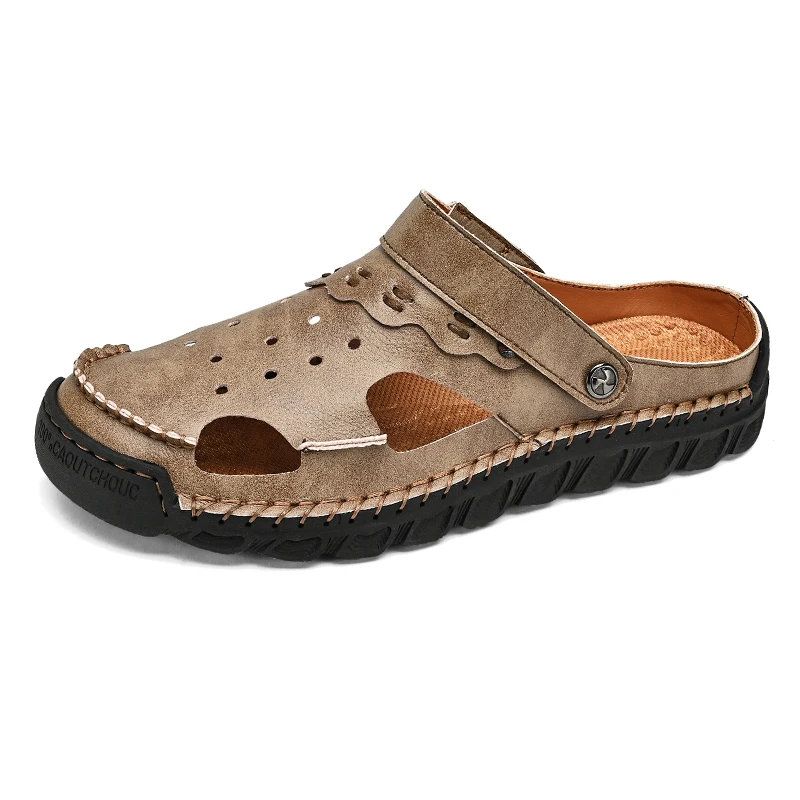 Sandalias clásicas de cuero genuino para hombre, zapatos ligeros informales para exteriores, zapatillas de moda para verano, talla 38-48