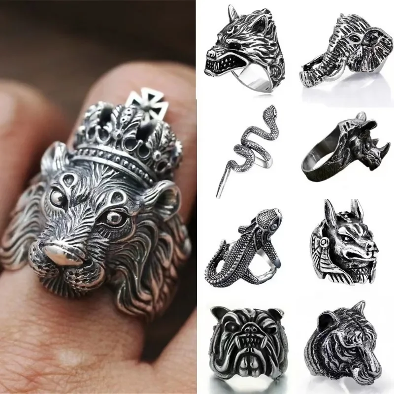 Gothic Punk Satanic Devil Skull Animal Ring Vintage Steampunk Men's Stainless Steel Viking Ring Hiphop Motorcycle Biker Jewelry