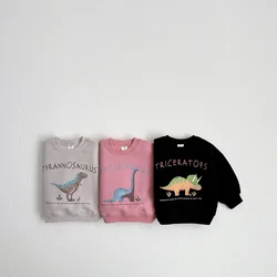 2024 Autumn New Children Cartoon Sweatshirt Cute Dinosaur Print Baby Loose Pullover Boys Girls Cotton Long Sleeve Sweatshirt