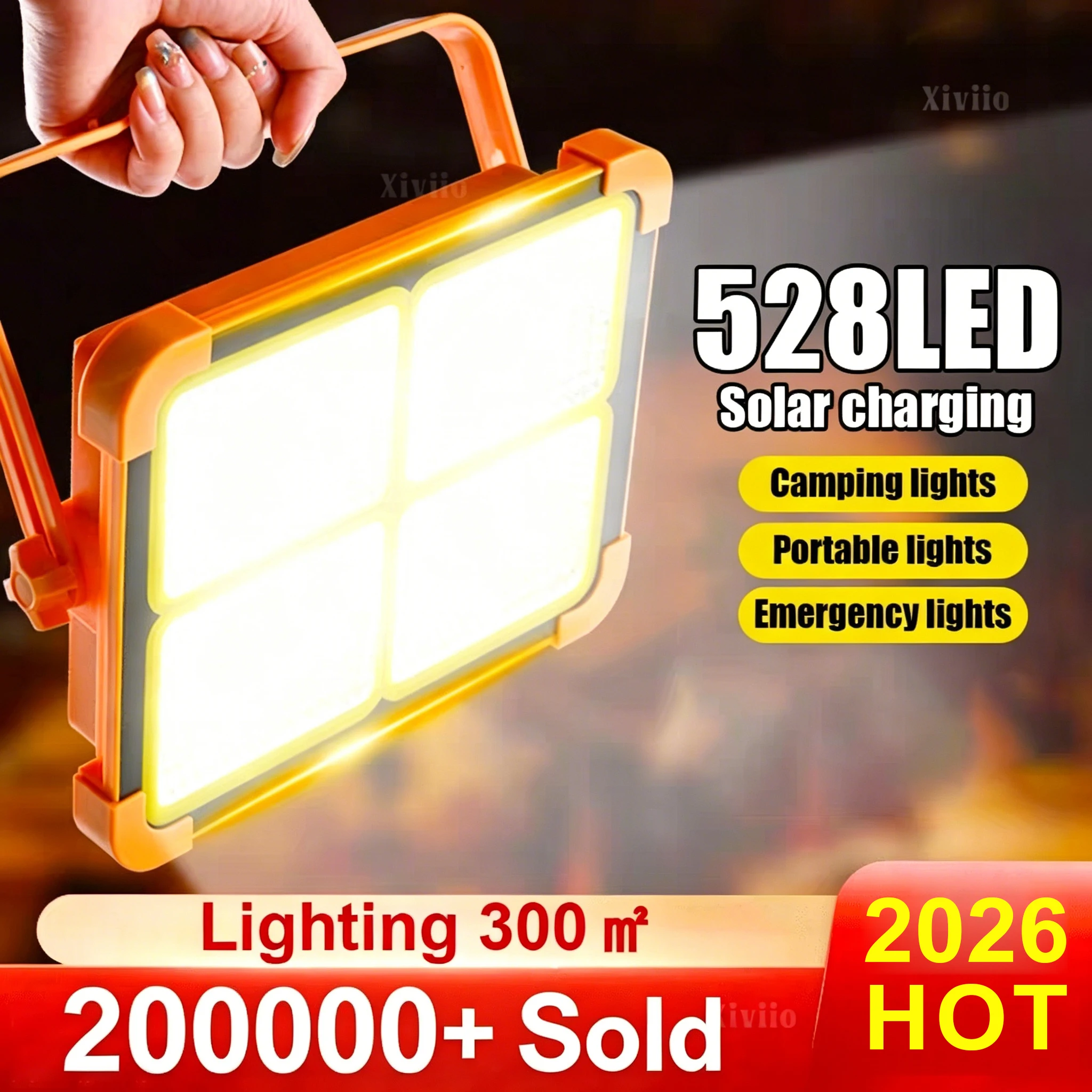 2026 Hot Sell Solar Charging Flood Light Waterproof Portable Tent Light Power Bank Outdoor Emergency Lighting Camping Lantern