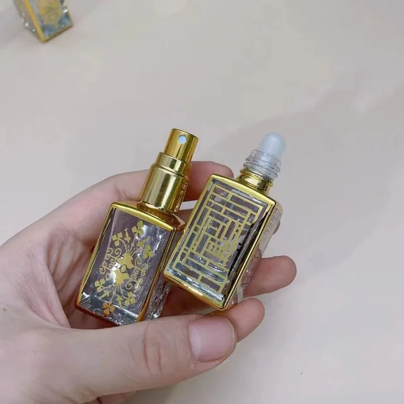 10ml ขวดน้ําหอมแก้วม้วนบนขวดทองชุบน้ํามันหอมระเหยคอนเทนเนอร์ Mist Sprayer น้ําหอม Atomizer สเปรย์แก้วขวด