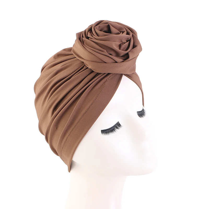 Woman Muslim Headscarf Cap Rose Knotted Head Wrap Headband Elegant Retro African Turban For Ladies Beanies Caps Headpiece