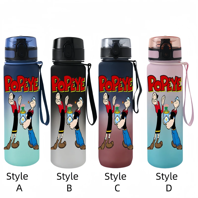 650ML Popeye The Sailor  Anime Characters Water Cup Portable Children's  Outdoor Large Capacity Plastic Antidrip Water Bottle