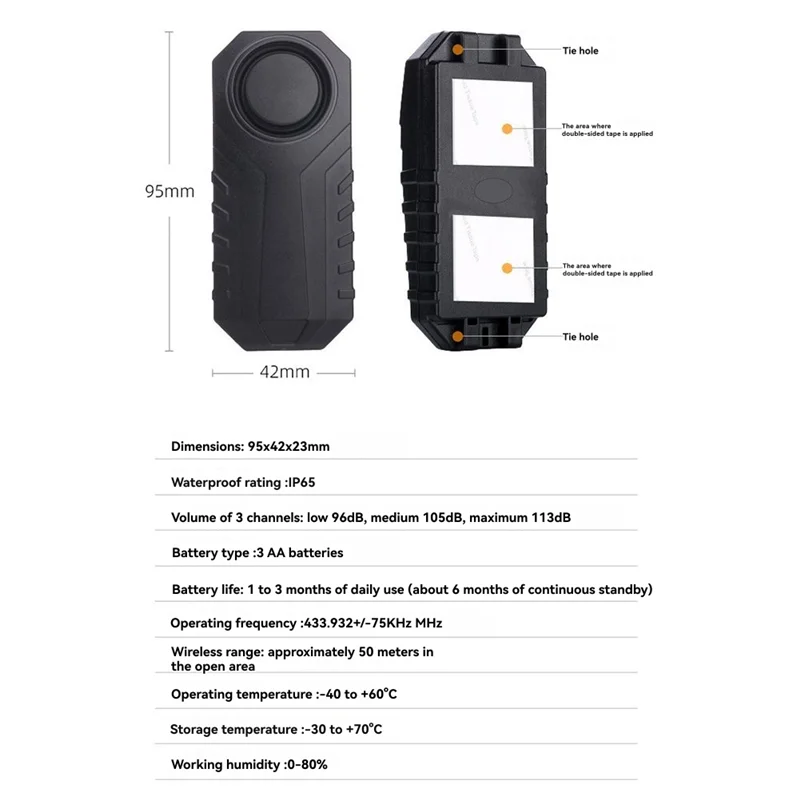 B92B-Wireless Remote Control Bicycle Alarm Waterproof Anti-Theft Security 113DB Motorcycle Bike Electric Car Alarm