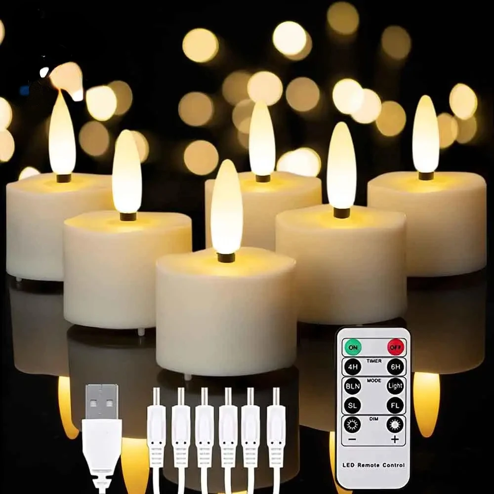 

Led Candles With Rechargeable Artificial Led Electric Candle Timer Remote Flickering Flames Light For Holiday Home Decor