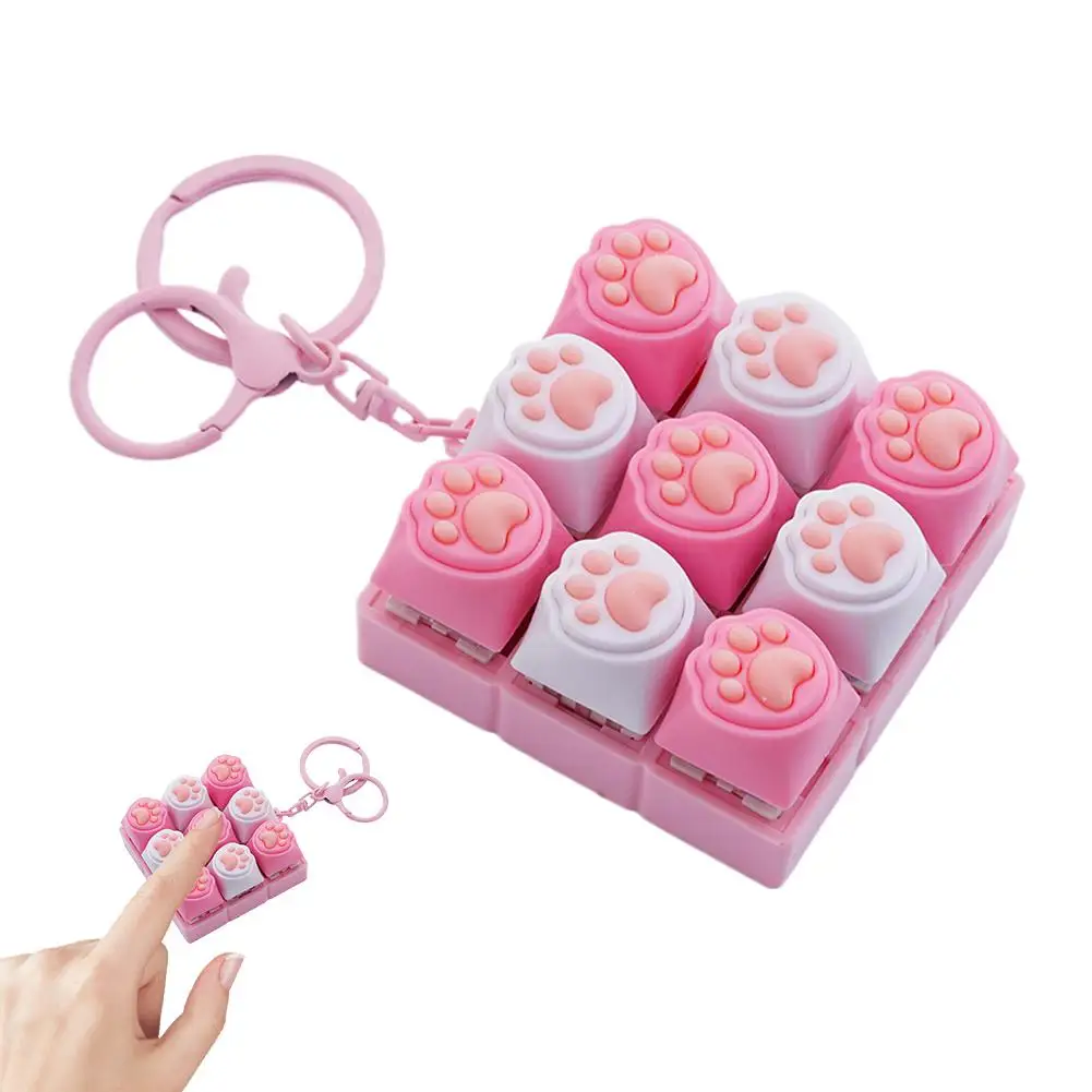 1/4/9Key Mechanical Keyboard Stress Relief Fidget Toy Decompression Cute Cat Paw Key Ring Transparent Keyboard Button Gift view 5