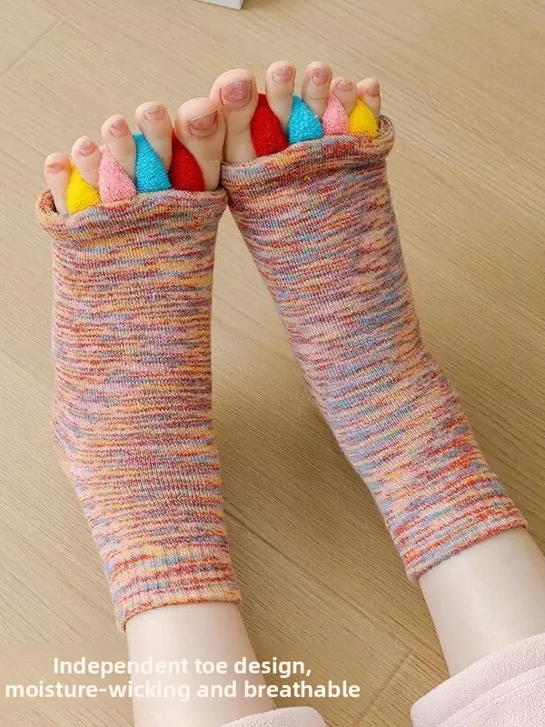 Women's Yoga Socks Toe Corrector Five-Finger Sleep  Toe-Visible Footwear for Fitness And Gym Floor Use in Winter