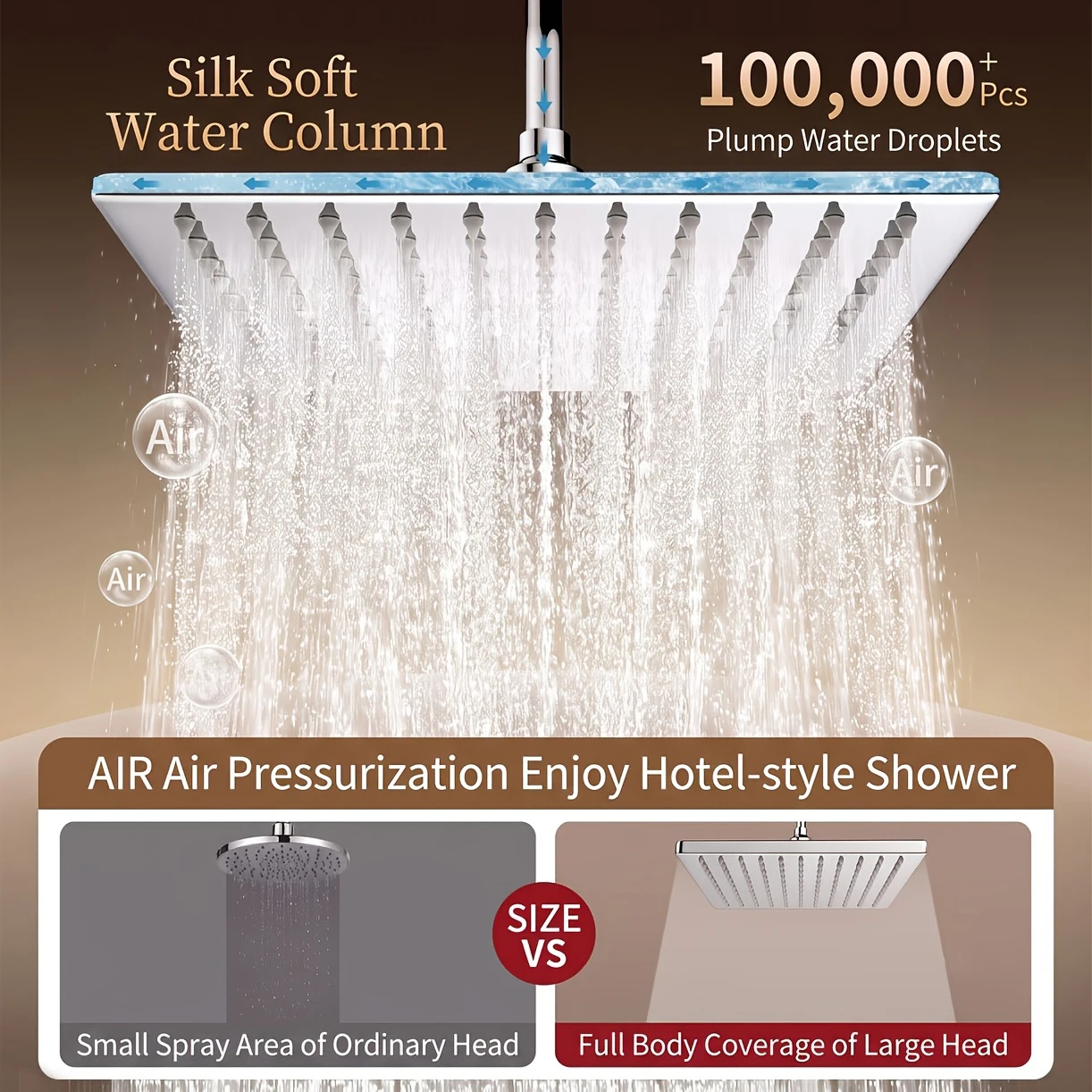 Rainfall Shower Head Square 6 8 10 Inch Stainless Steel Ultra Thin Ceiling Mount Large Flow Bathroom Showerhead Rain Spray