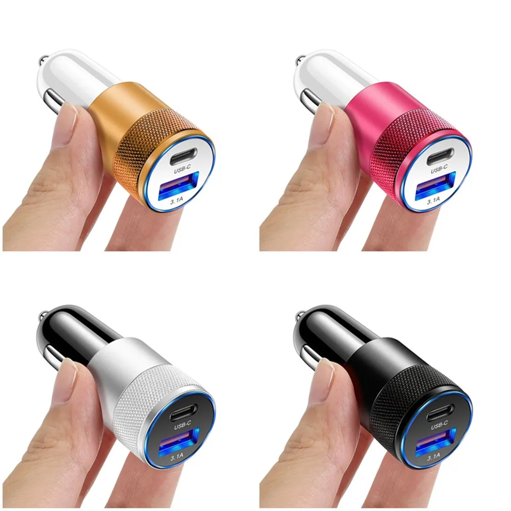 3.1A Dual Ports USB Car Charger Type C Fast Charging Phone Adapter PD Phone Charger Adapter Socket Cigarette Lighter For Xiaomi