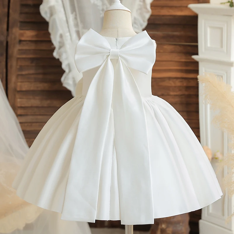 Toddler Baby Girls Summer Big Bow Baptism Dresses for Birthday Party Wedding Dress Children Costumes Princess Fluffy Prom Gown