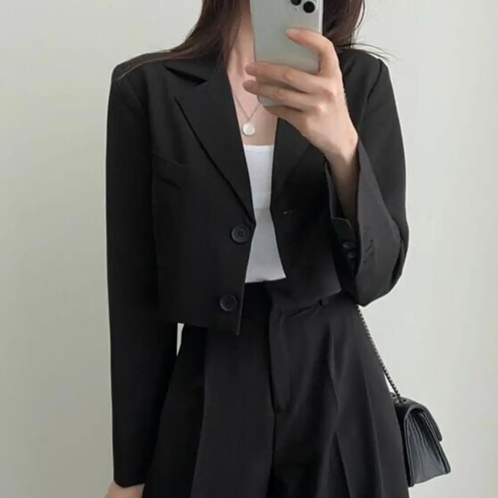 Cropped Women Blazers Korean Solid Color Single-button Outwear Teens All-match Long Sleeve Office Suit Jacket куртка женская