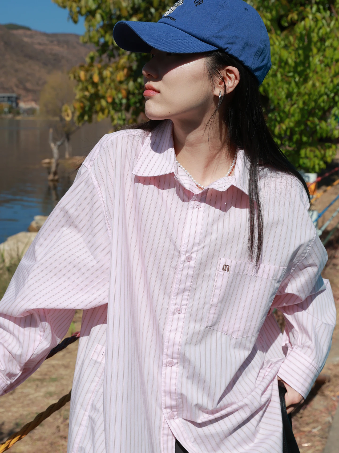 

Drawwind Korean Style Loose Fit Long Sleeve Striped Shirt Women's Commute Casual Cotton Blend Spring New Arrival