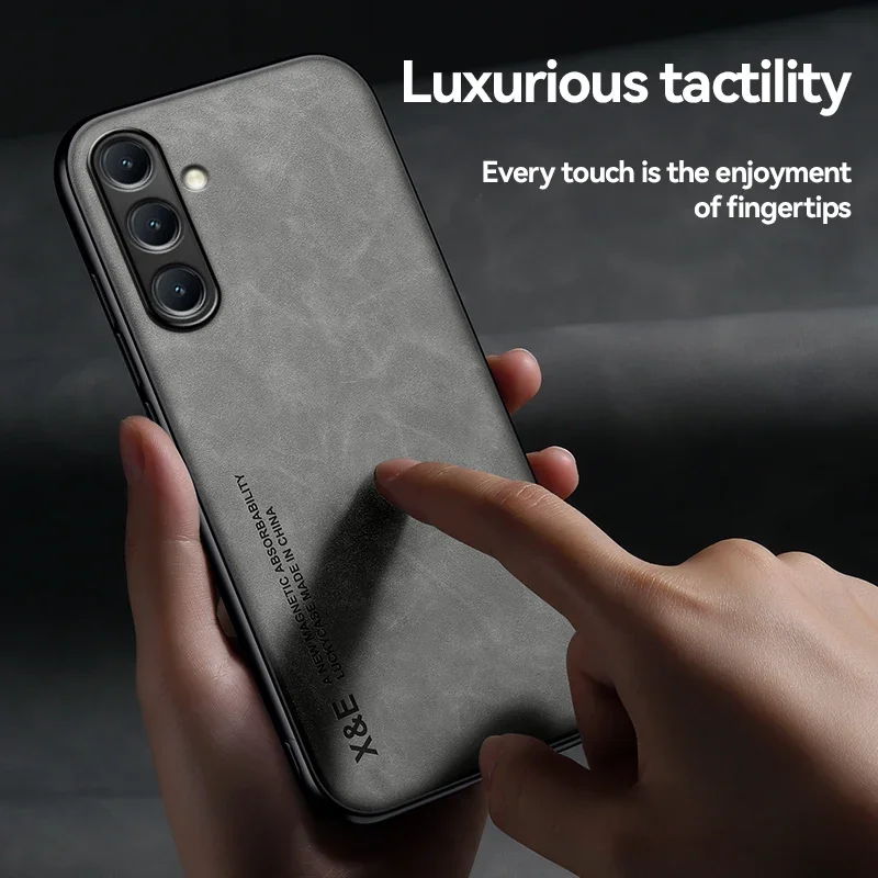 Luxury Leather Phone Case for Samsung Galaxy S24 FE S25 S23 Plus S22 S21 S20 Ultra S10E Cover with Metal Plate Support Car Hold